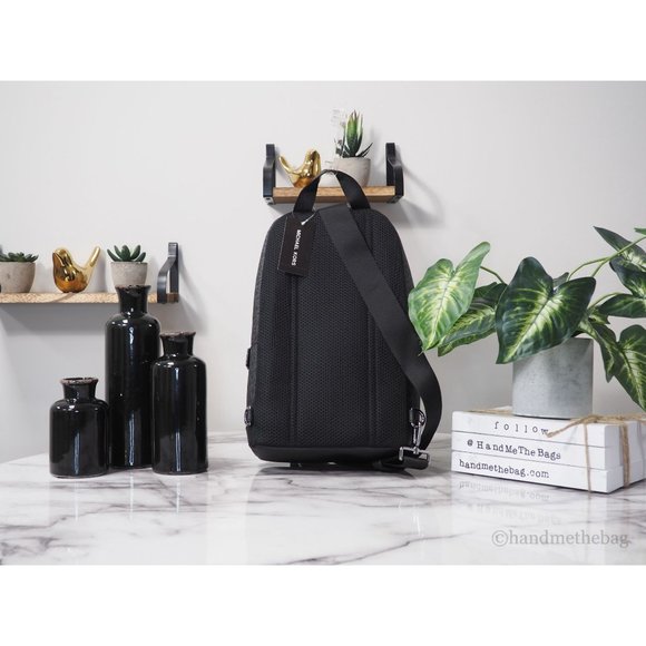 NWT Michael Kors Men's Cooper Med Backpack Black Signature Red Stripe Sling Pack - Picture 3 of 10